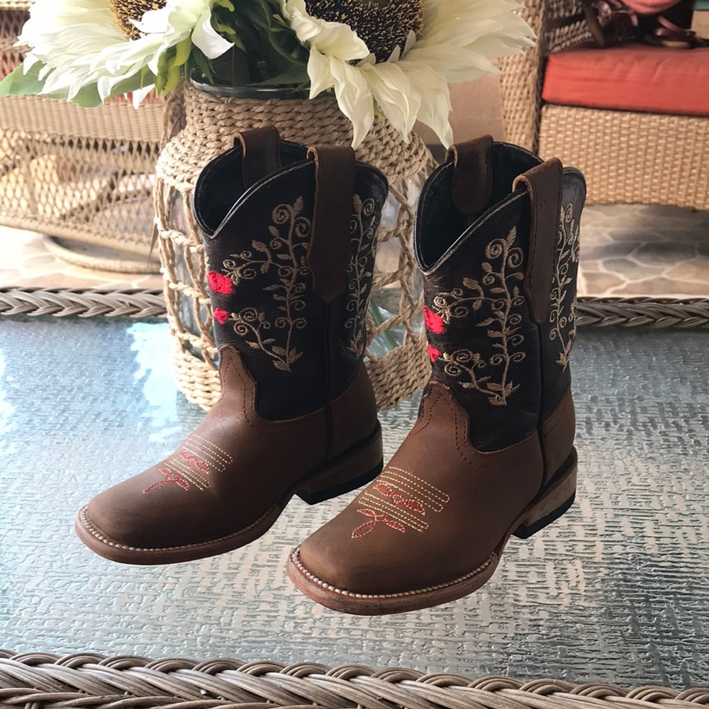 Brown and Red Western Cowboy Embroidery girls boots